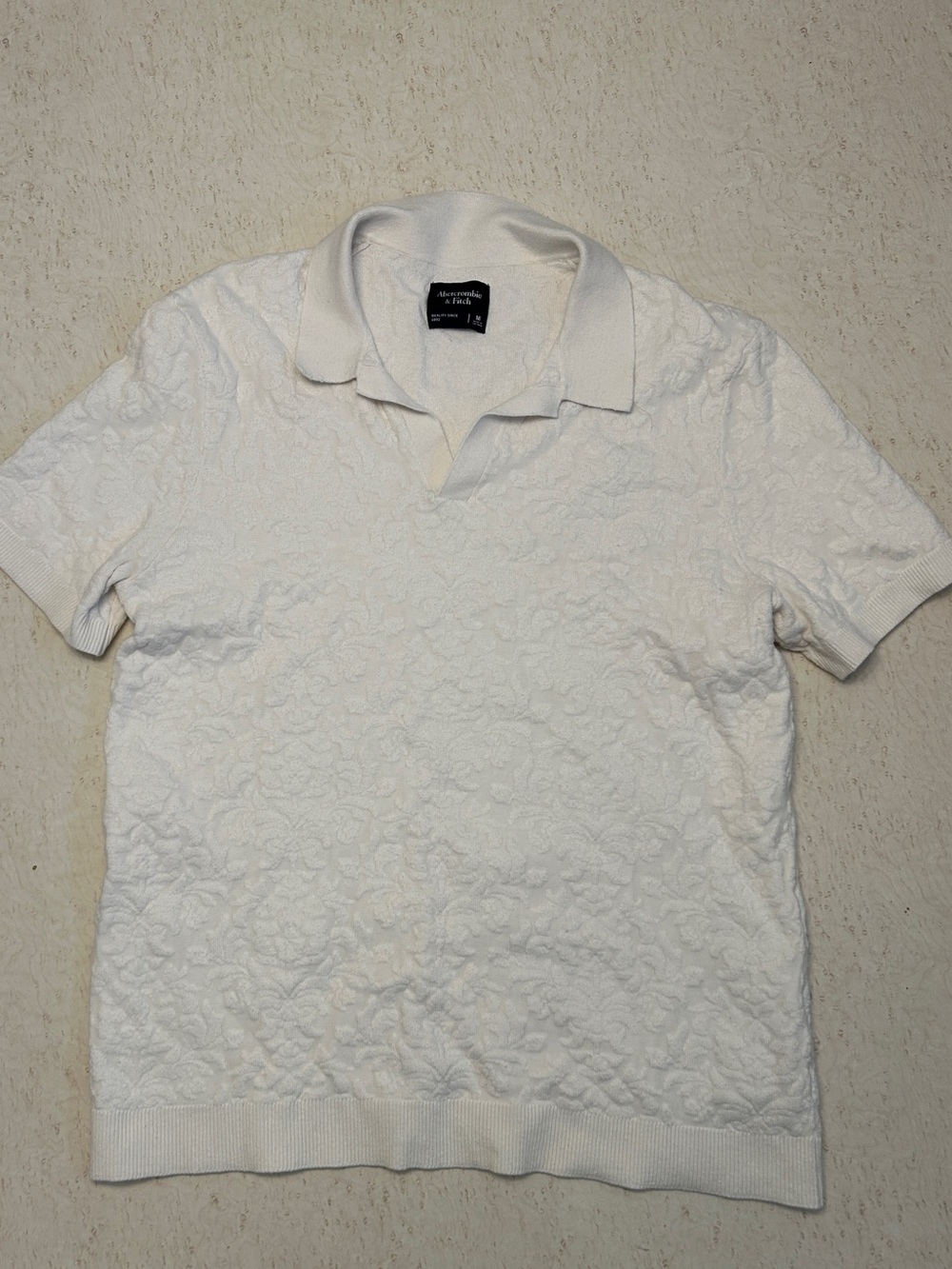 Abercrombie & Fitch White Textured Short-Sleeve Polo